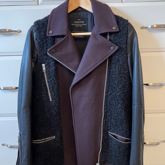 ALL SAINTS -  Leather & Wool Biker Jacket - Picture 6 of 6